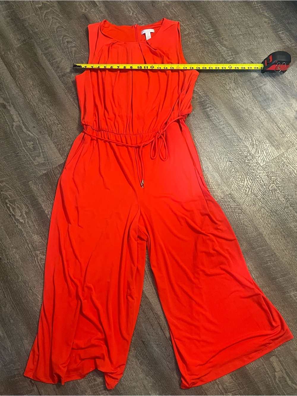 London Times Women’s 16W Red Sleeveless Jumpsuit Drawstring Belt with pockets